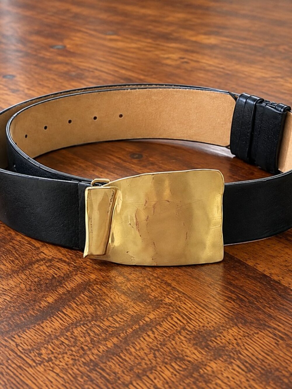 Chico’s Black Statement Belt Gold-Tone Buckle S/M